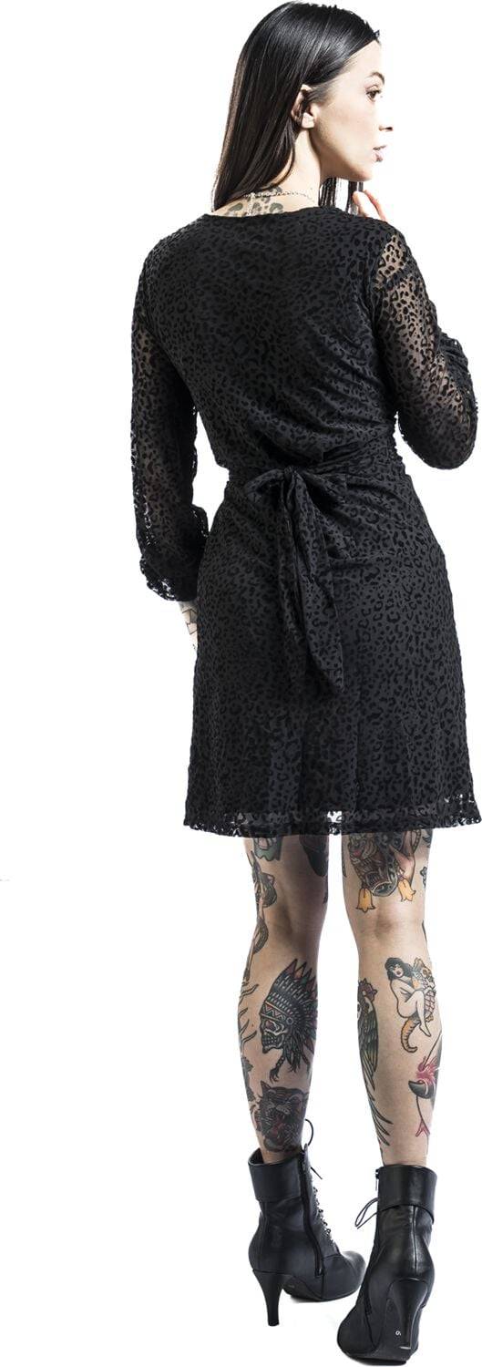 EMP "Leopard Velvet Flocking Knot Front Mini Dress" Kurzes Kleid Schwarz Von QED London