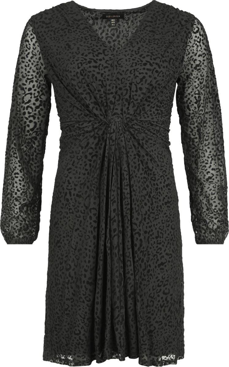 EMP "Leopard Velvet Flocking Knot Front Mini Dress" Kurzes Kleid schwarz von QED London
