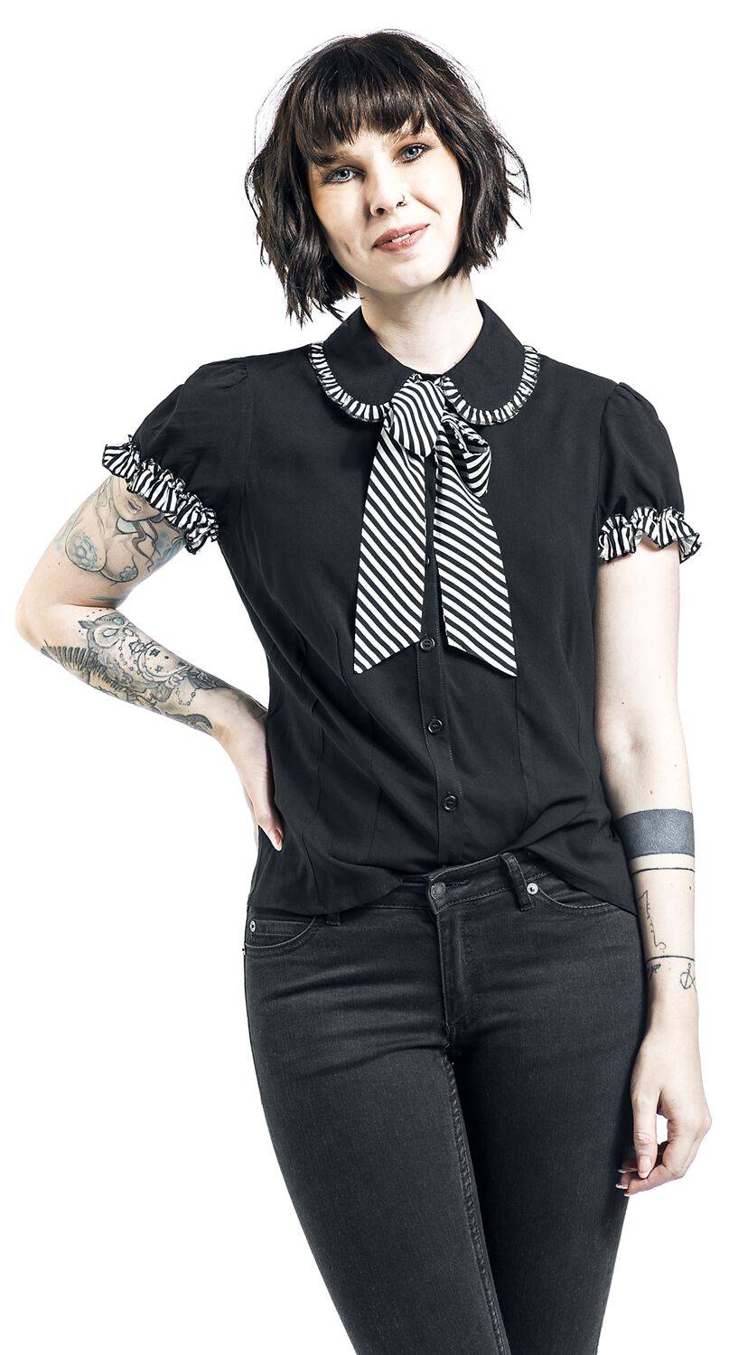 EMP "Leslie Blouse" Bluse Schwarz/weiß Von Hell Bunny