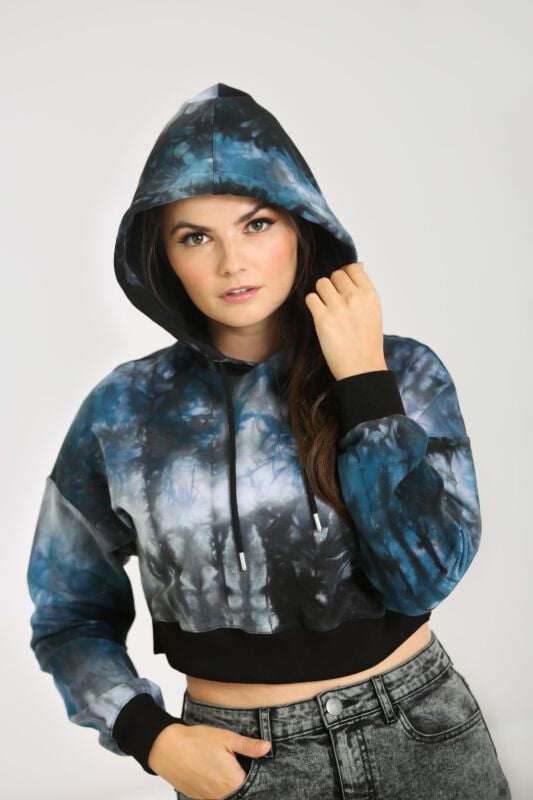 EMP "Lost Hoodie Navy" Kapuzenpullover Blau/schwarz Von Hell Bunny