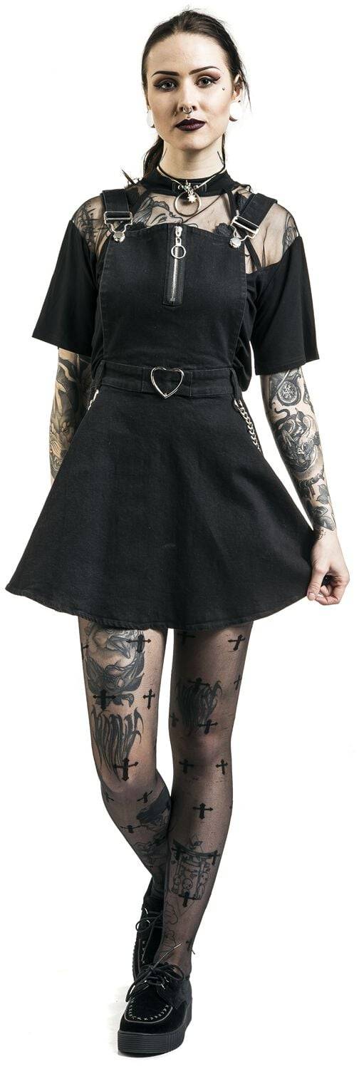 EMP "Love Me Right Dungeree Style Dress" Kurzes Kleid Schwarz Von Jawbreaker