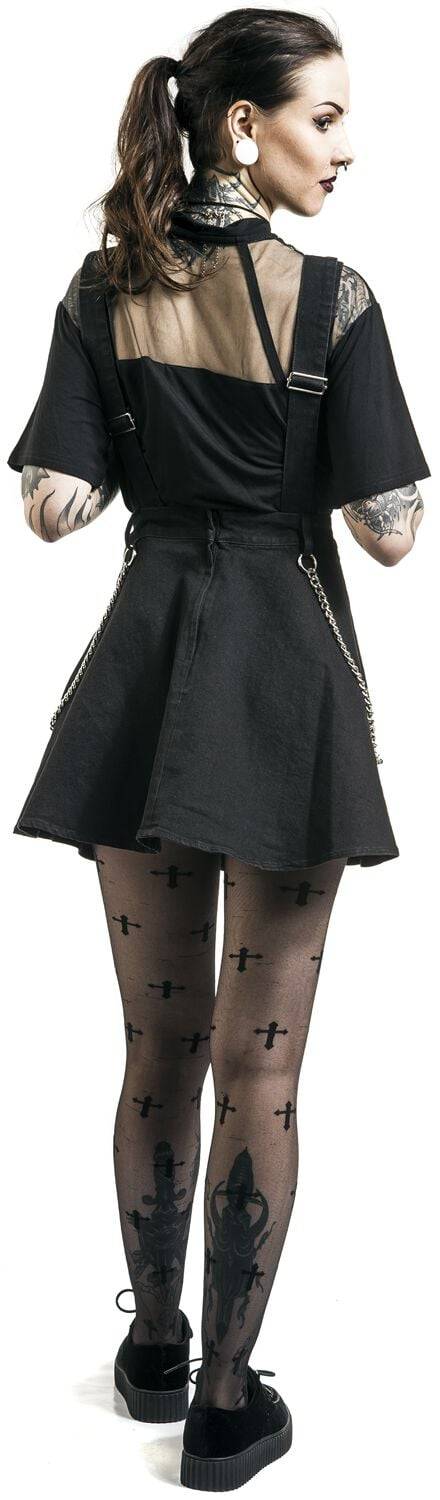 EMP "Love Me Right Dungeree Style Dress" Kurzes Kleid Schwarz Von Jawbreaker