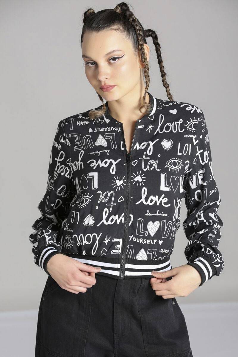 EMP "Love Yourself Jacket" Collegejacke Schwarz/weiß Von Hell Bunny