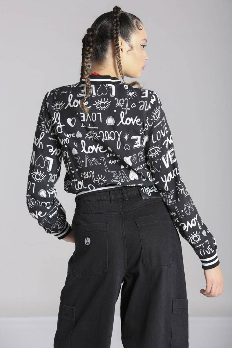 EMP "Love Yourself Jacket" Collegejacke Schwarz/weiß Von Hell Bunny