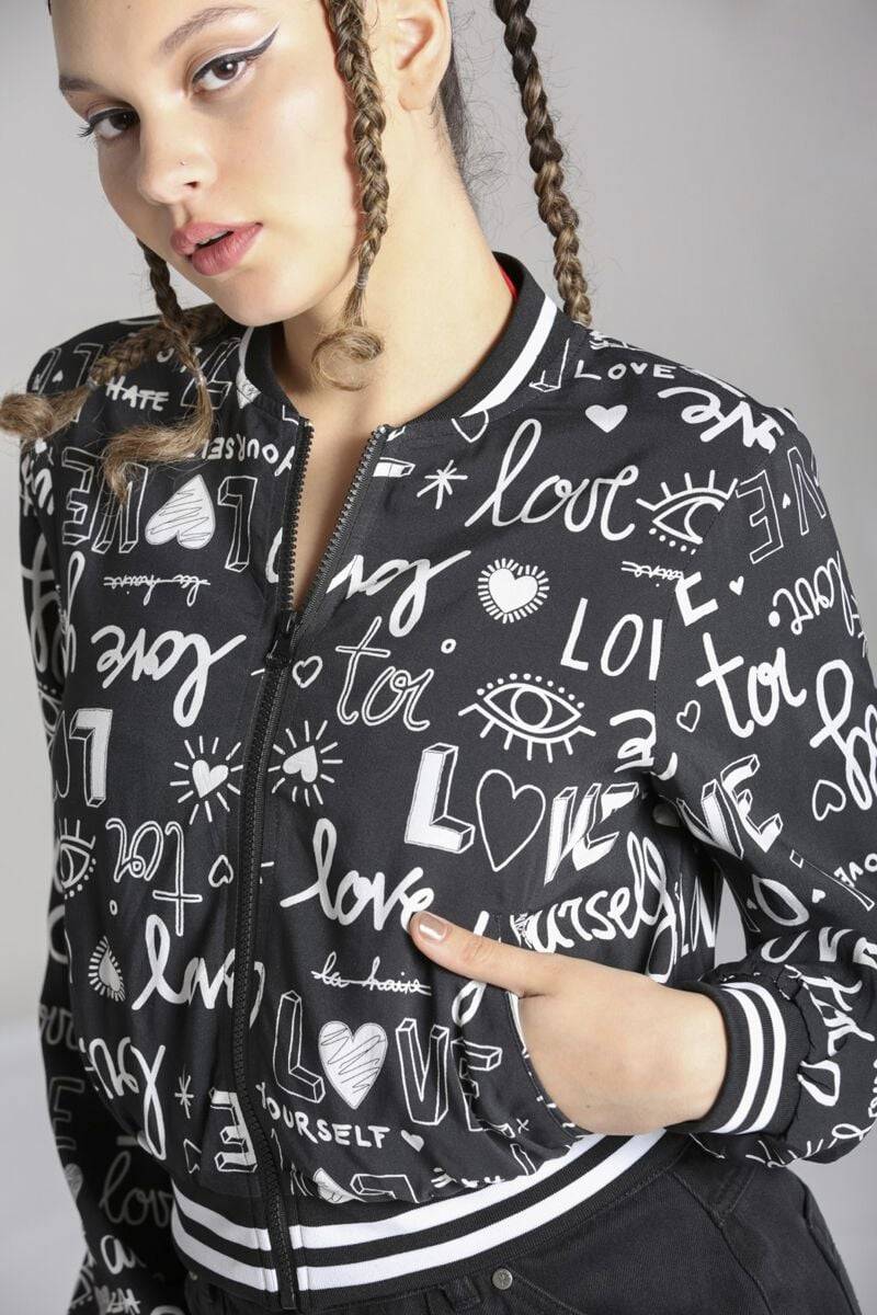 EMP "Love Yourself Jacket" Collegejacke Schwarz/weiß Von Hell Bunny