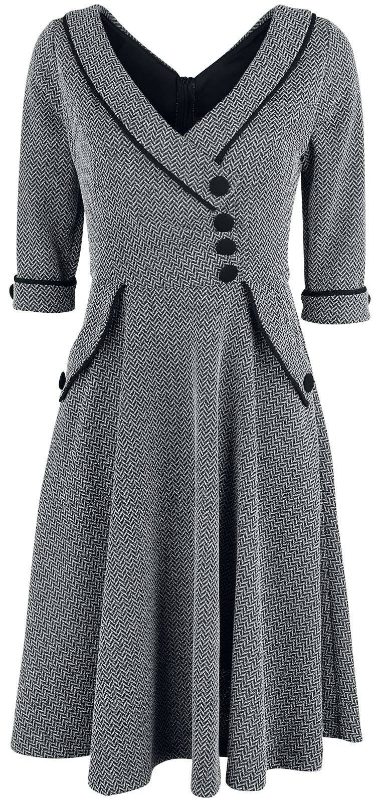EMP "Macie Herringbone Flared Dress" Mittellanges Kleid grau von Voodoo Vixen