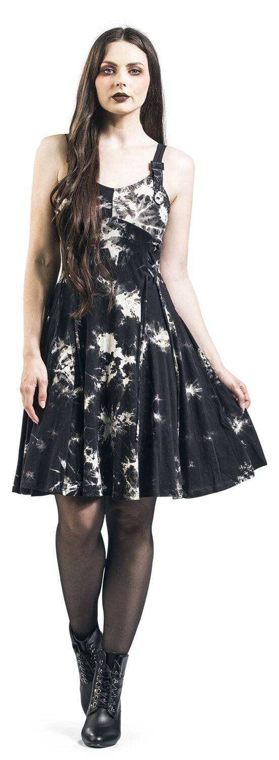 EMP "Malin Tie Dye Dress" Kurzes Kleid Schwarz/weiß Von Chemical Black