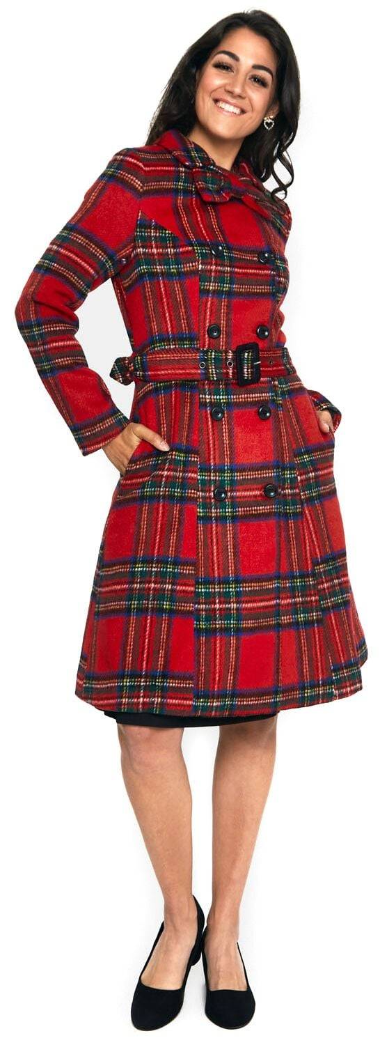EMP "Margaret Red Plaid Coat With Removable Bow" Mantel Multicolor Von Voodoo Vixen