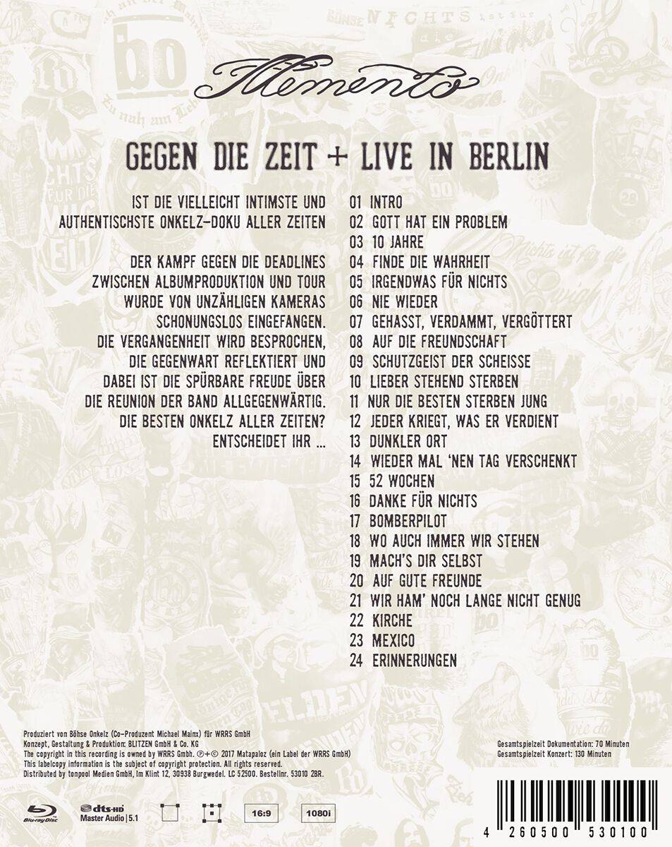 EMP "Memento - Gegen Die Zeit + Live In Berlin" Blu-Ray Von Böhse Onkelz