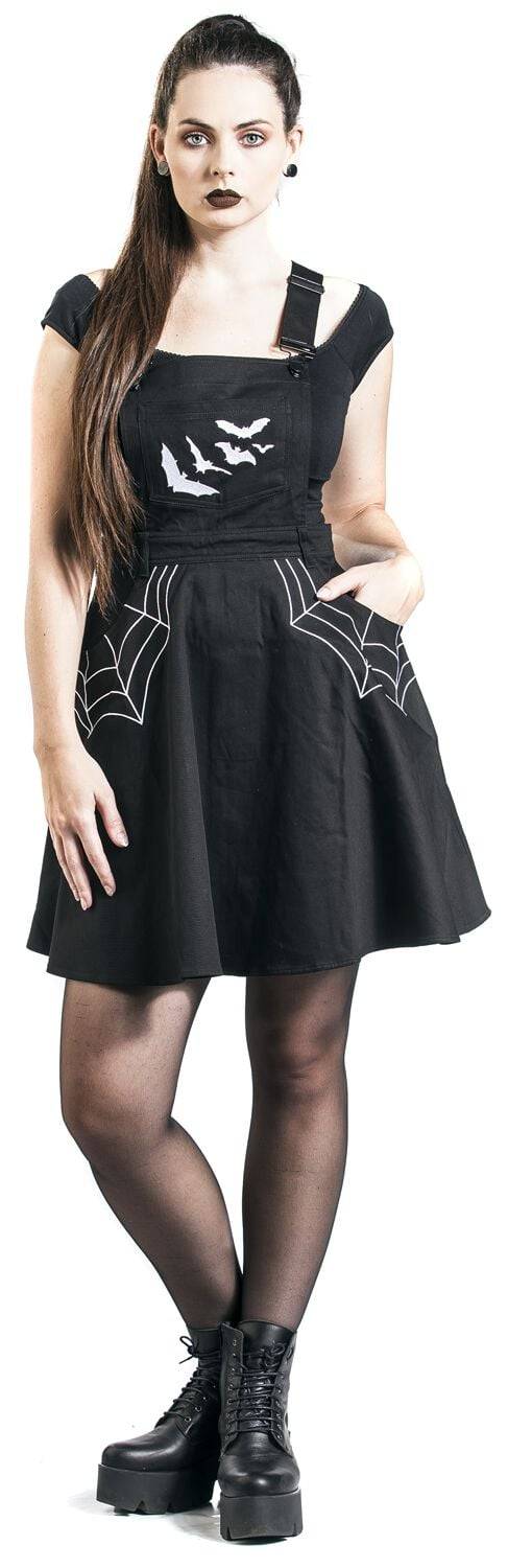 EMP "Miss Muffet Pinafore Dress" Kurzes Kleid Schwarz Von Hell Bunny