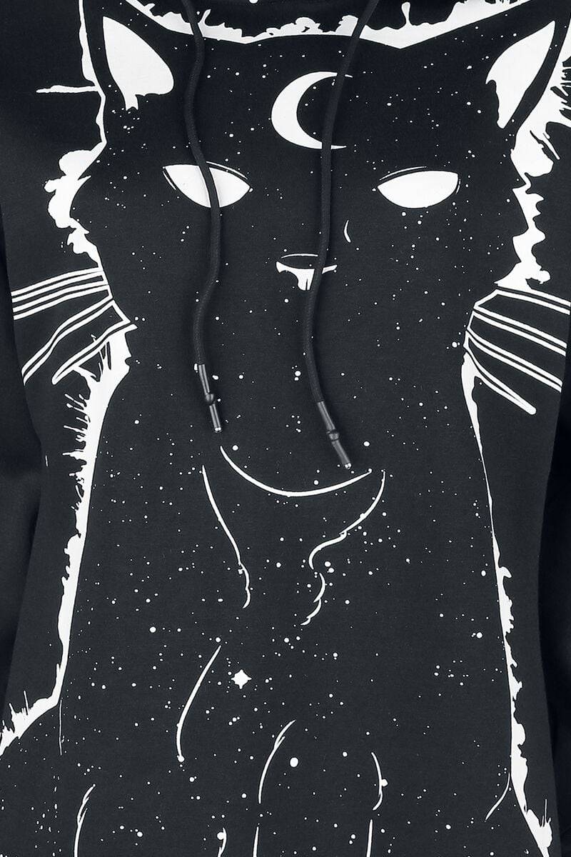 EMP "Moon Kitty Hood" Kapuzenpullover Schwarz/weiß Von Heartless
