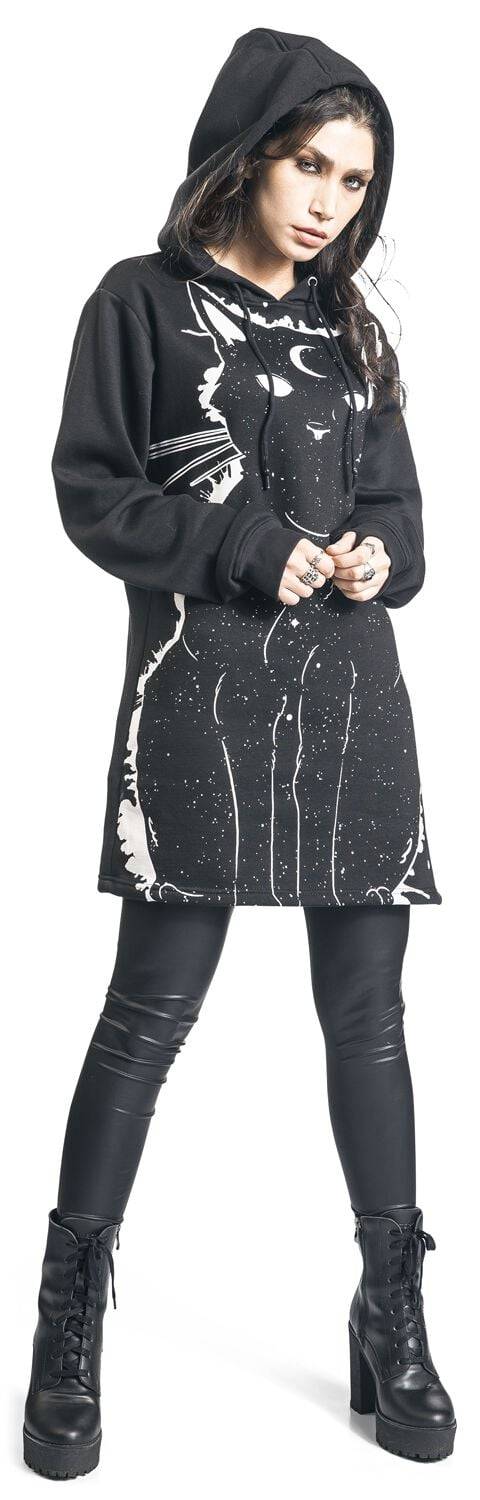 EMP "Moon Kitty Hood" Kapuzenpullover Schwarz/weiß Von Heartless