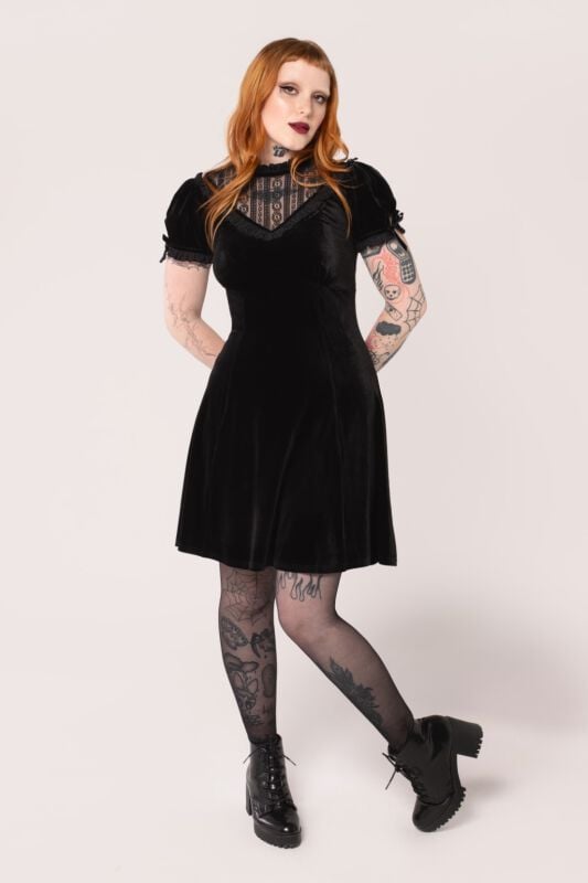 EMP "Mourning Dress" Kurzes Kleid schwarz von Hell Bunny