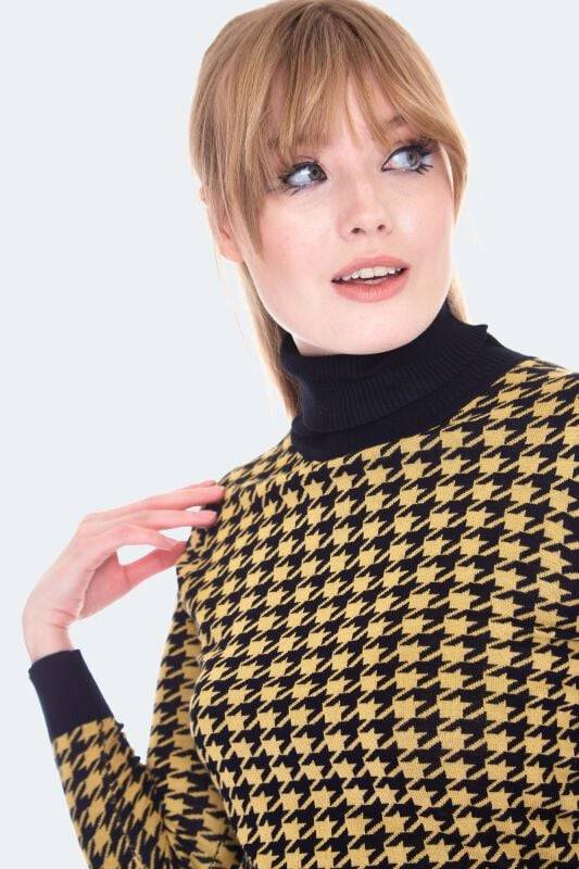 EMP "Mustard And Black Houndstooth Rollneck Sweater" Strickpullover Gelb/schwarz Von Voodoo Vixen