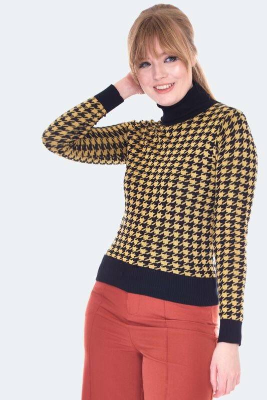 EMP "Mustard And Black Houndstooth Rollneck Sweater" Strickpullover gelb/schwarz von Voodoo Vixen