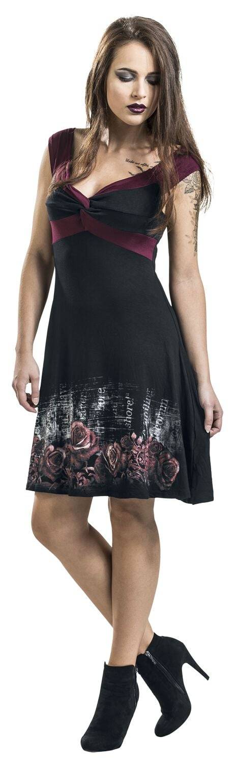 EMP "Nevermore" Kurzes Kleid Schwarz/bordeaux Von Alchemy England