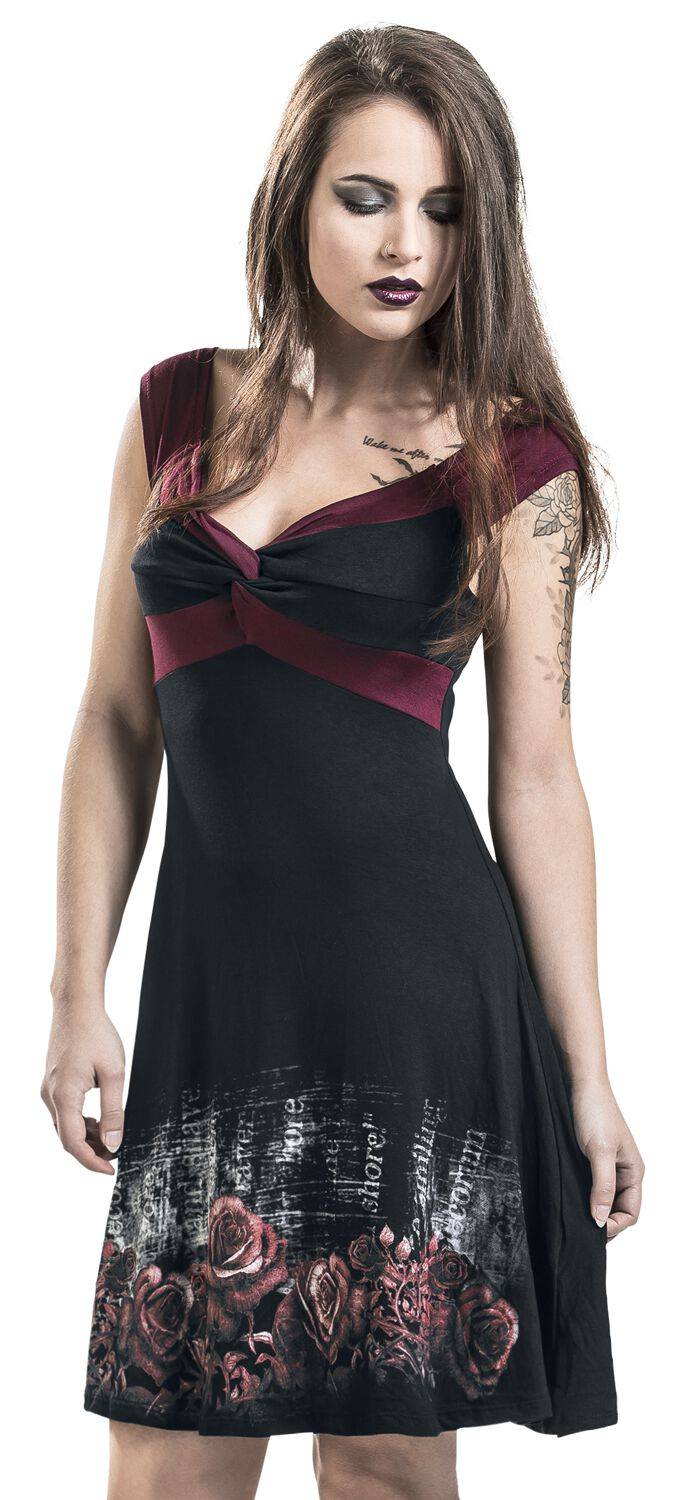 EMP "Nevermore" Kurzes Kleid schwarz/bordeaux von Alchemy England