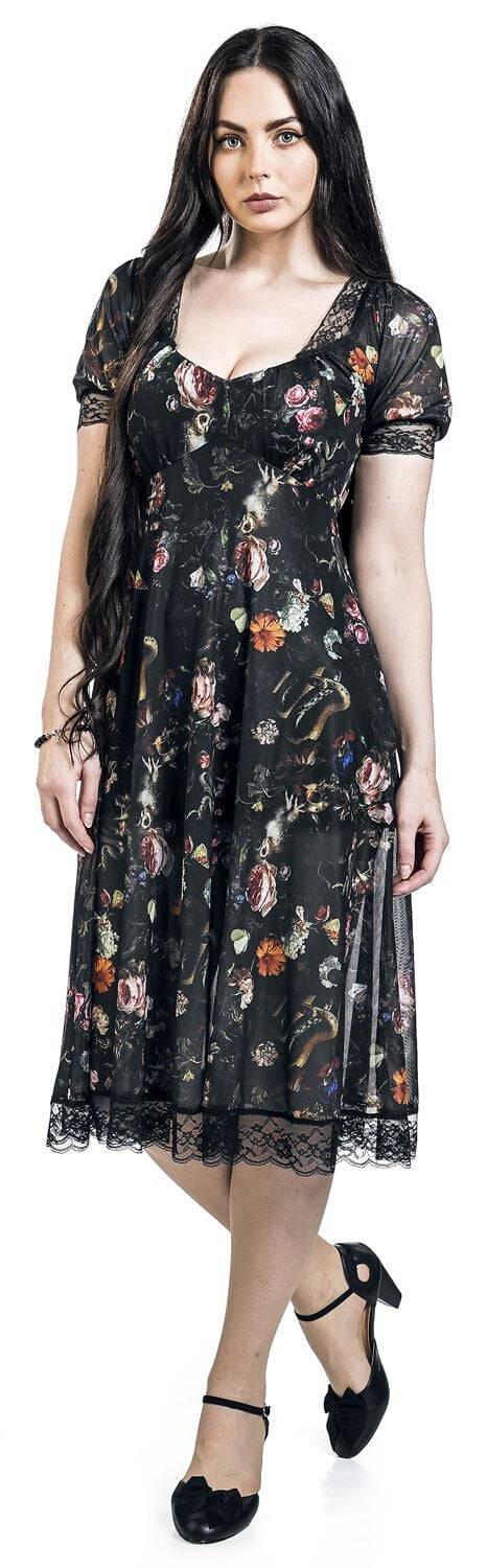 EMP "Night Garden Print Midi Dress" Mittellanges Kleid Multicolor Von Jawbreaker