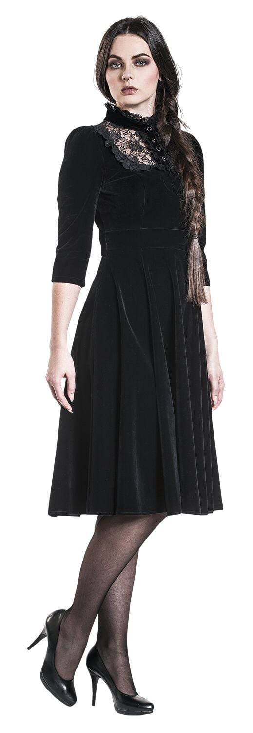 EMP "Nightshade Velvet Dress" Mittellanges Kleid Schwarz Von H&R London