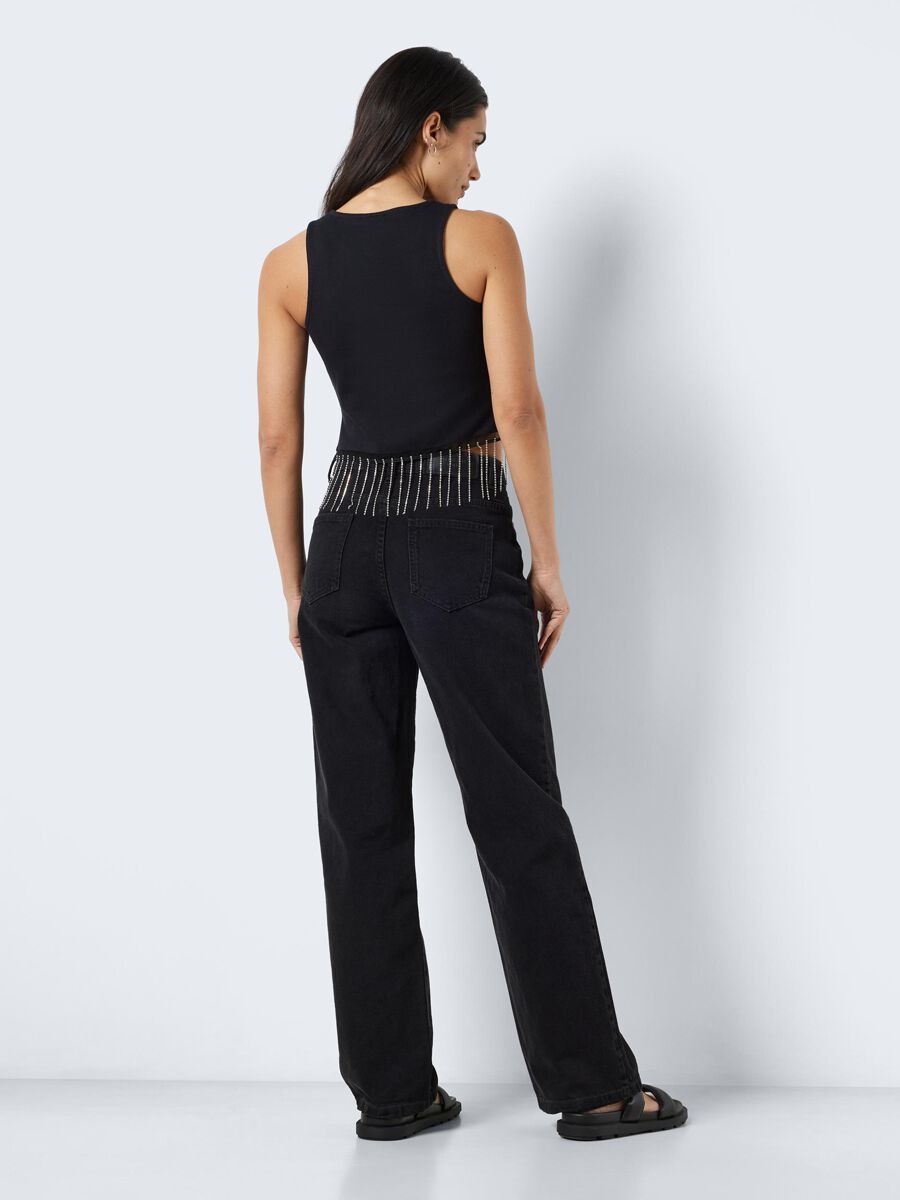 EMP "NMMaya S/L Simili Fringe Top" Top Schwarz Von Noisy May