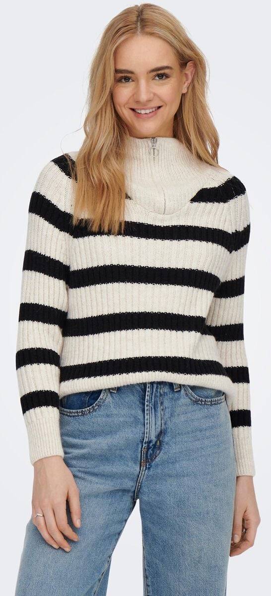 EMP "ONLLeise Freya LS Zip High Neck" Strickpullover Weiß/schwarz Von Only