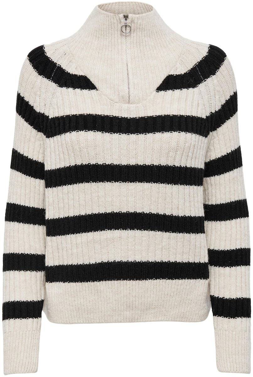 EMP "ONLLeise Freya LS Zip High Neck" Strickpullover weiß/schwarz von Only