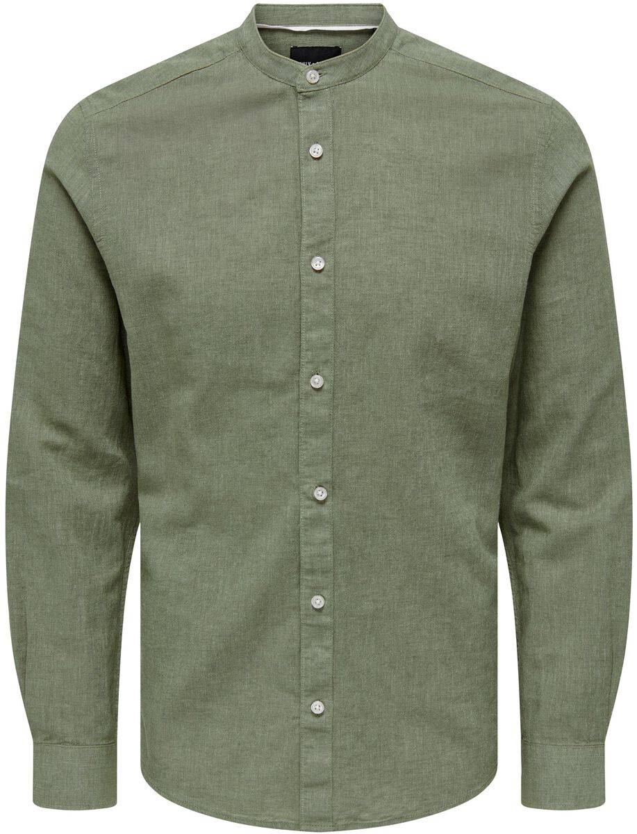 EMP "ONSCaiden LS Solid Linen MAO Shirt" Langarmhemd grün von ONLY and SONS