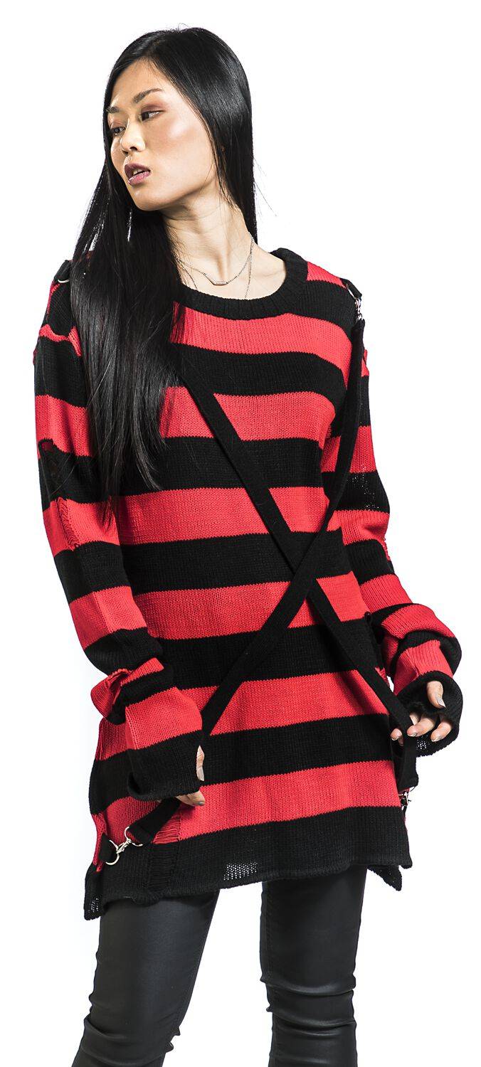 EMP "Oriana Jumper" Strickpullover Rot/schwarz Von Heartless