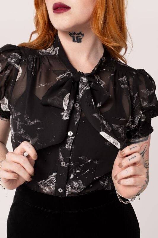 EMP "Over The Moon Blouse" Bluse Schwarz/weiß Von Hell Bunny