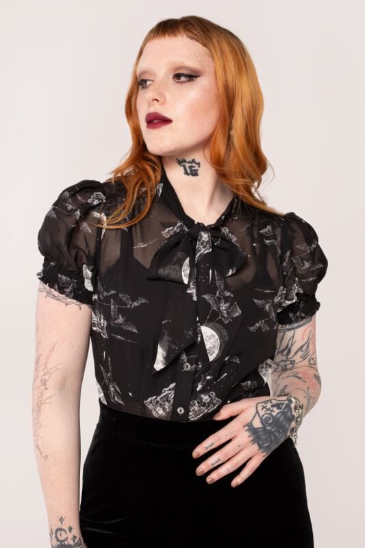 EMP "Over The Moon Blouse" Bluse schwarz/weiß von Hell Bunny