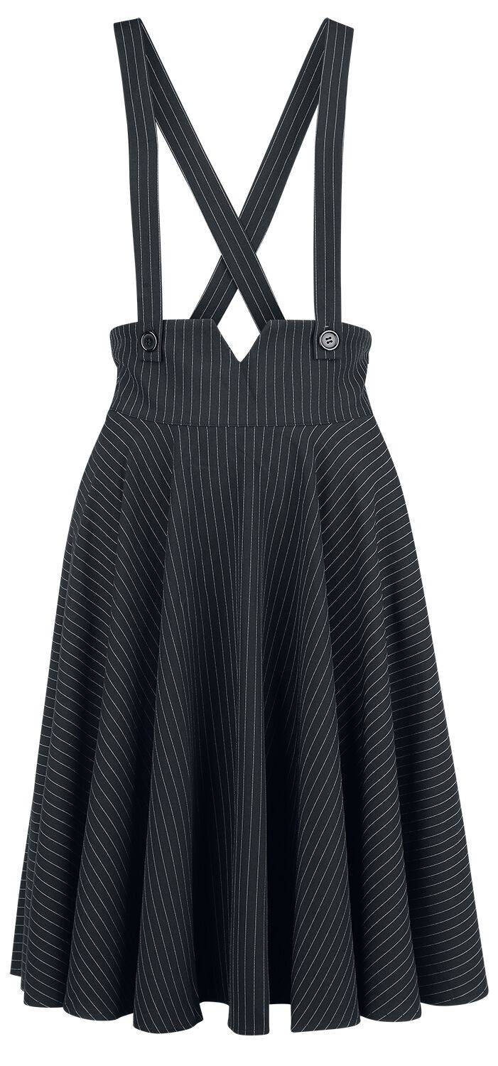 EMP "Pinstripe Suspender Flare Skirt" Mittellanger Rock schwarz/weiß von Voodoo Vixen
