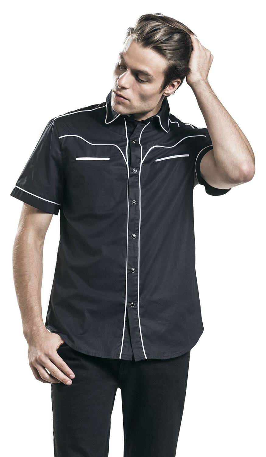 EMP "Plain Trim" Kurzarmhemd Schwarz/weiß Von Banned Alternative