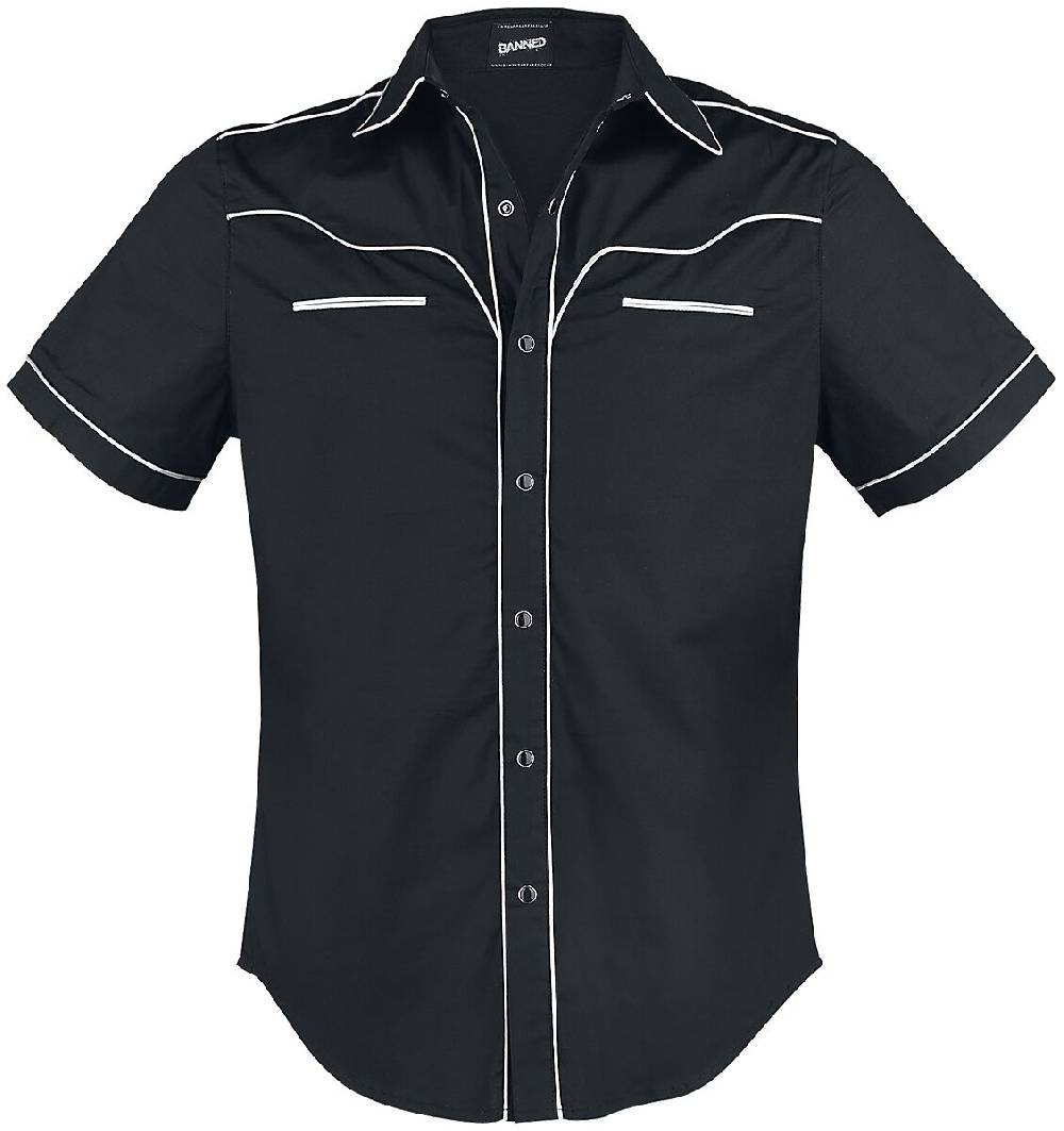 EMP "Plain Trim" Kurzarmhemd schwarz/weiß von Banned Alternative