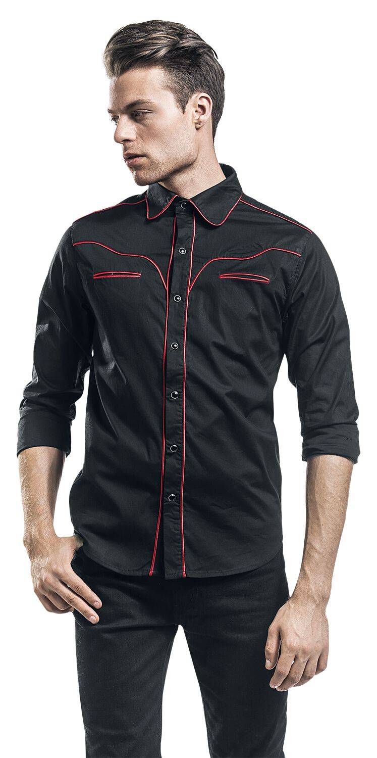 EMP "Plain Trim" Langarmhemd Schwarz/rot Von Banned Alternative