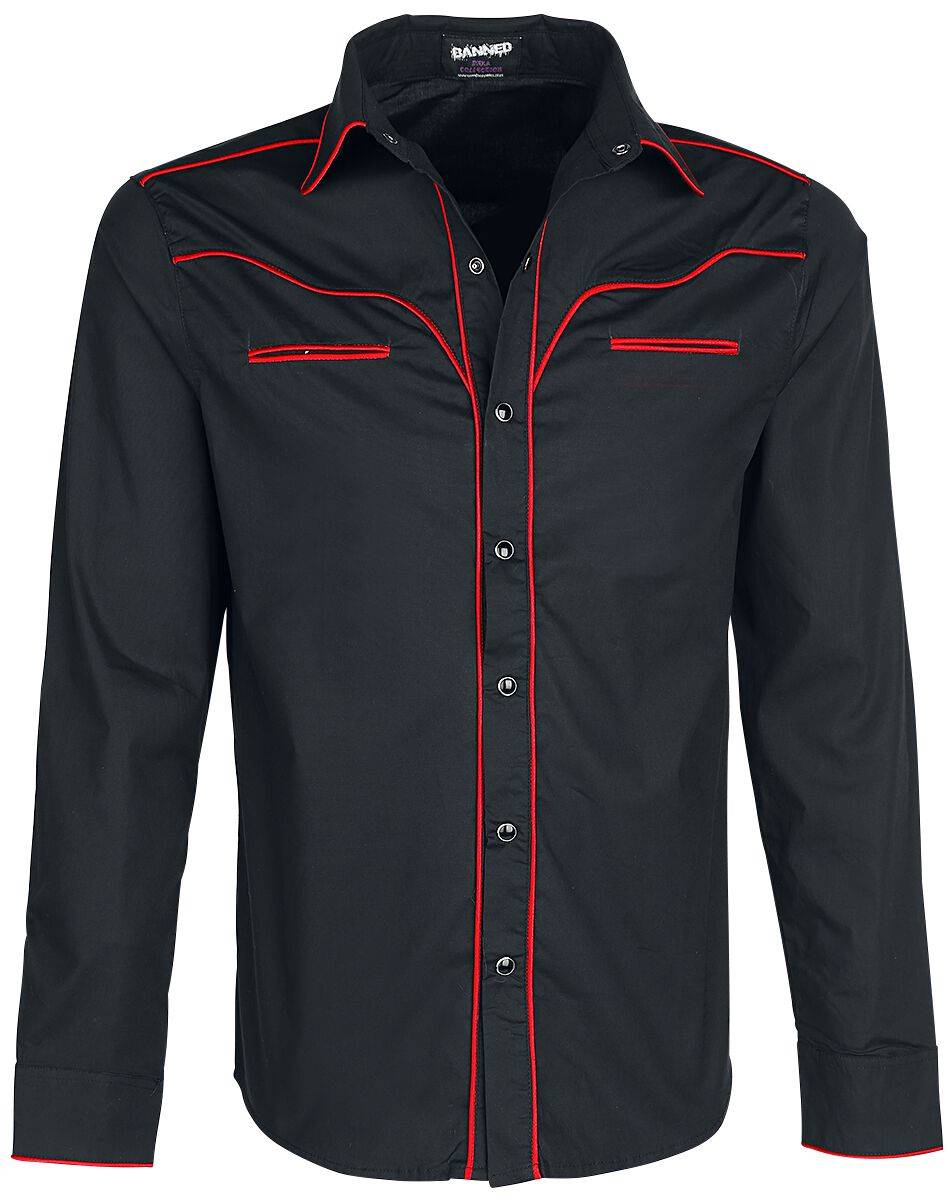 EMP "Plain Trim" Langarmhemd schwarz/rot von Banned Alternative