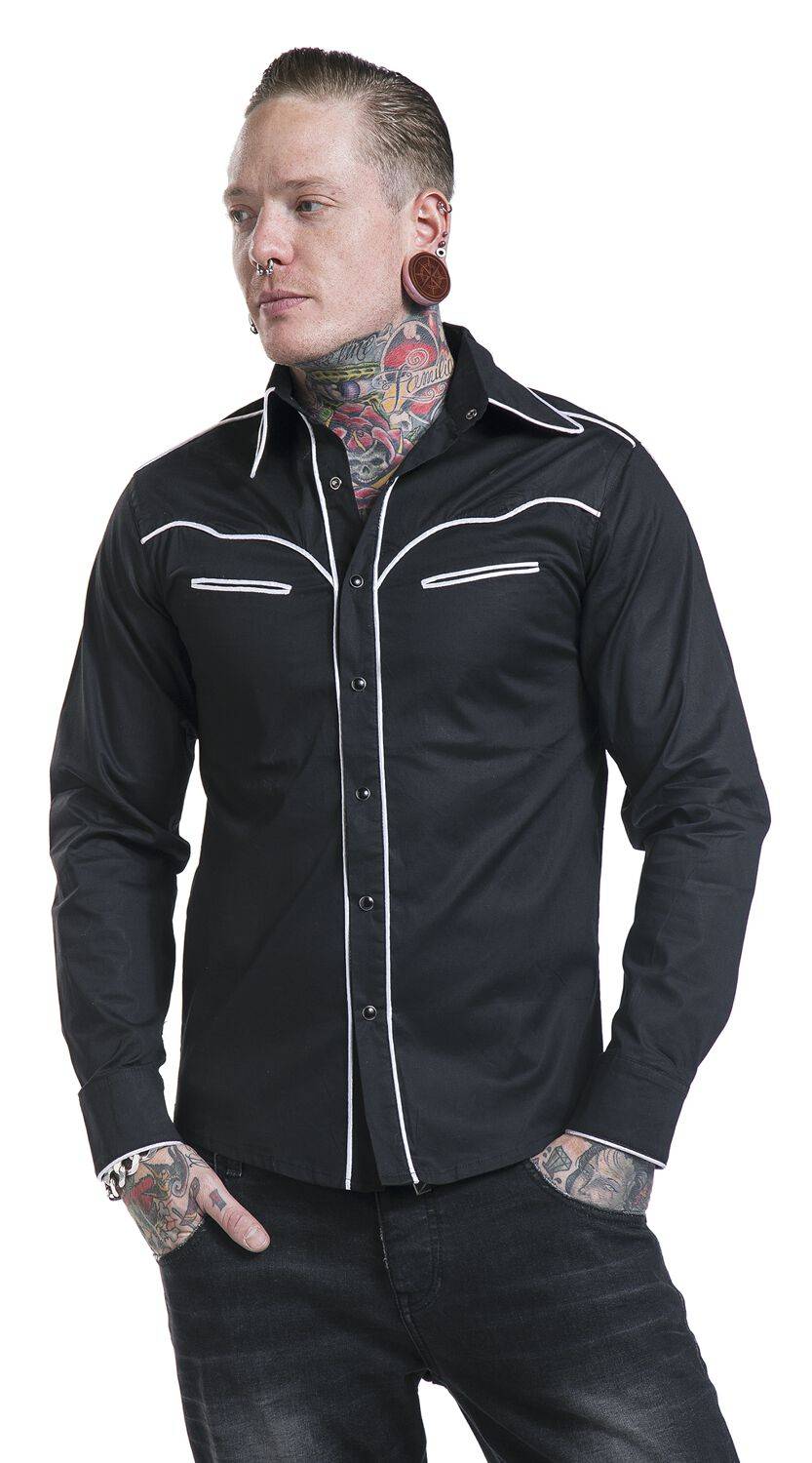EMP "Plain Trim" Langarmhemd Schwarz/weiß Von Banned Alternative