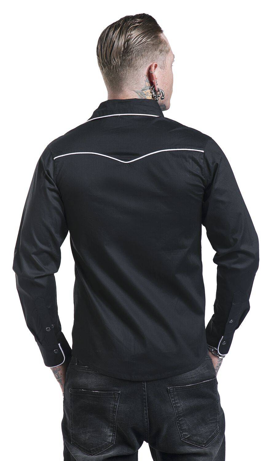 EMP "Plain Trim" Langarmhemd Schwarz/weiß Von Banned Alternative