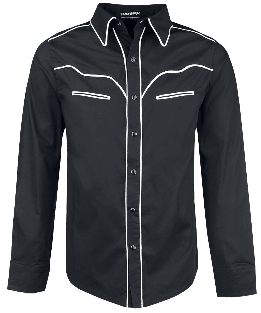 EMP "Plain Trim" Langarmhemd schwarz/weiß von Banned Alternative