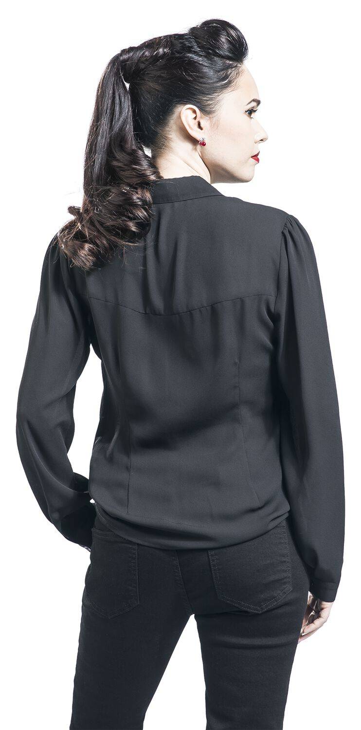 EMP "Pocket Cat Blouse" Bluse Schwarz Von Banned Retro