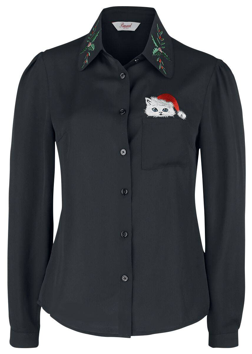 EMP "Pocket Cat Blouse" Bluse schwarz von Banned Retro