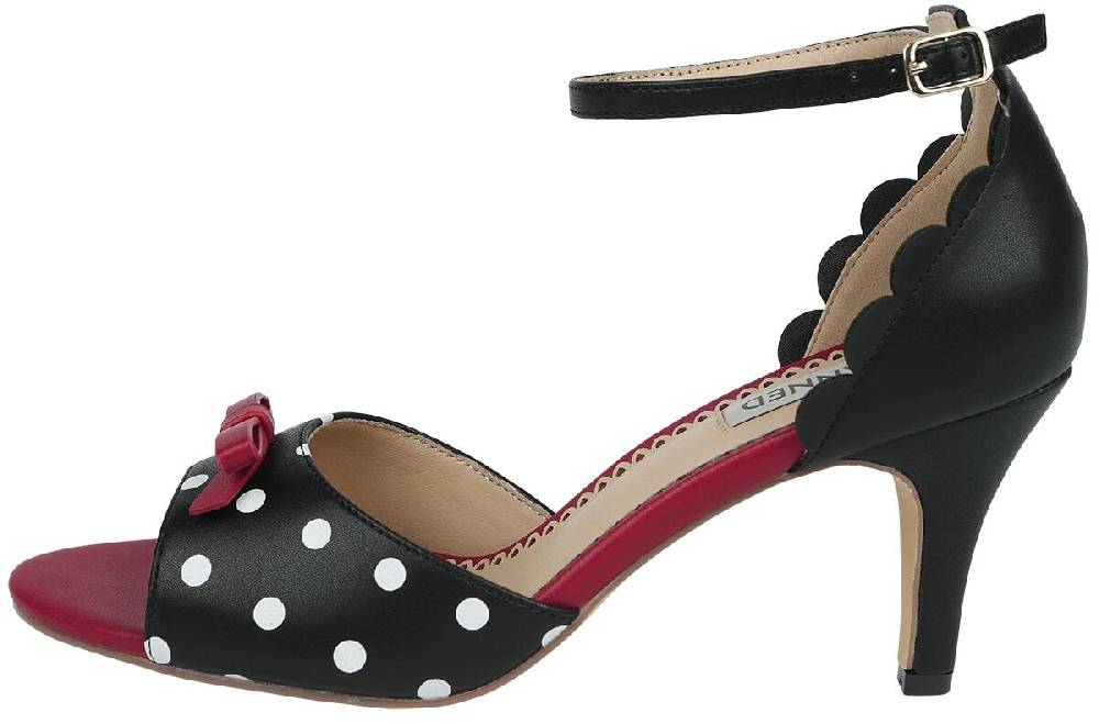 EMP "Poppy Polka Open Toe Sandals" High Heel Schwarz/rot Von Banned Retro
