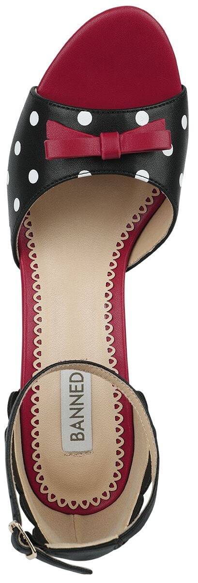 EMP "Poppy Polka Open Toe Sandals" High Heel Schwarz/rot Von Banned Retro