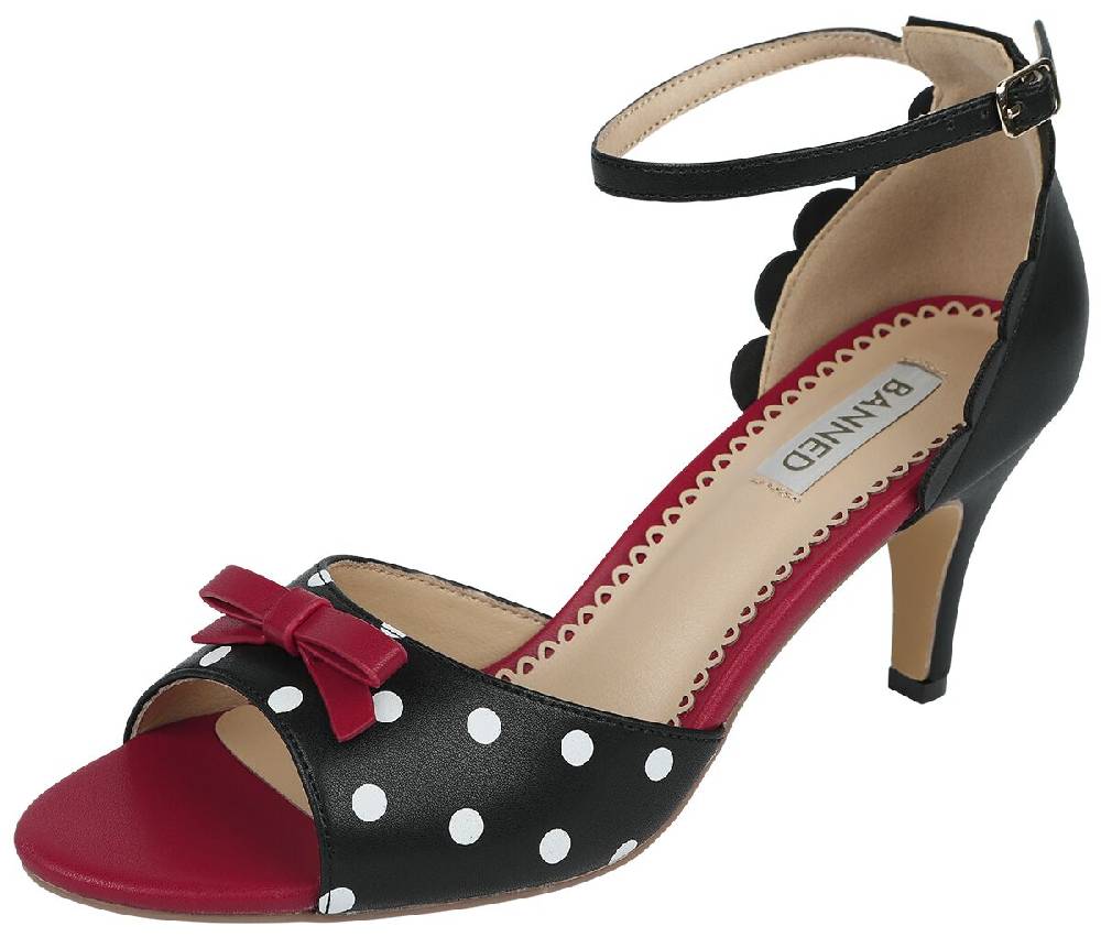EMP "Poppy Polka Open Toe Sandals" High Heel schwarz/rot von Banned Retro