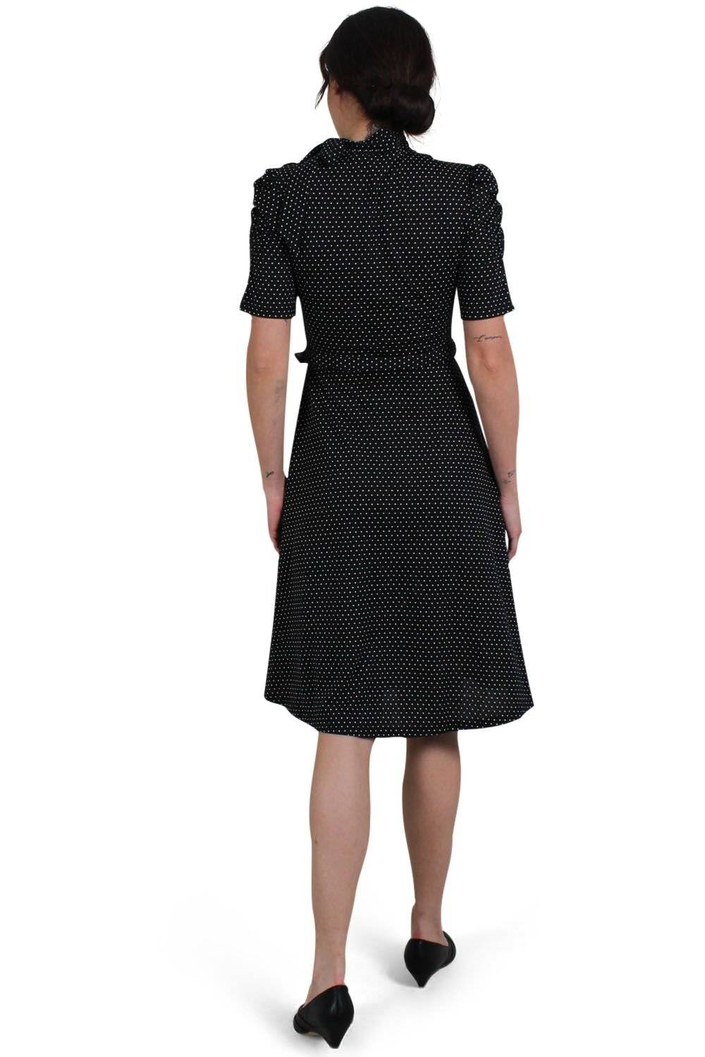 EMP "Posie Black Polka Dot Tie-neck Dress" Mittellanges Kleid Schwarz Von Voodoo Vixen