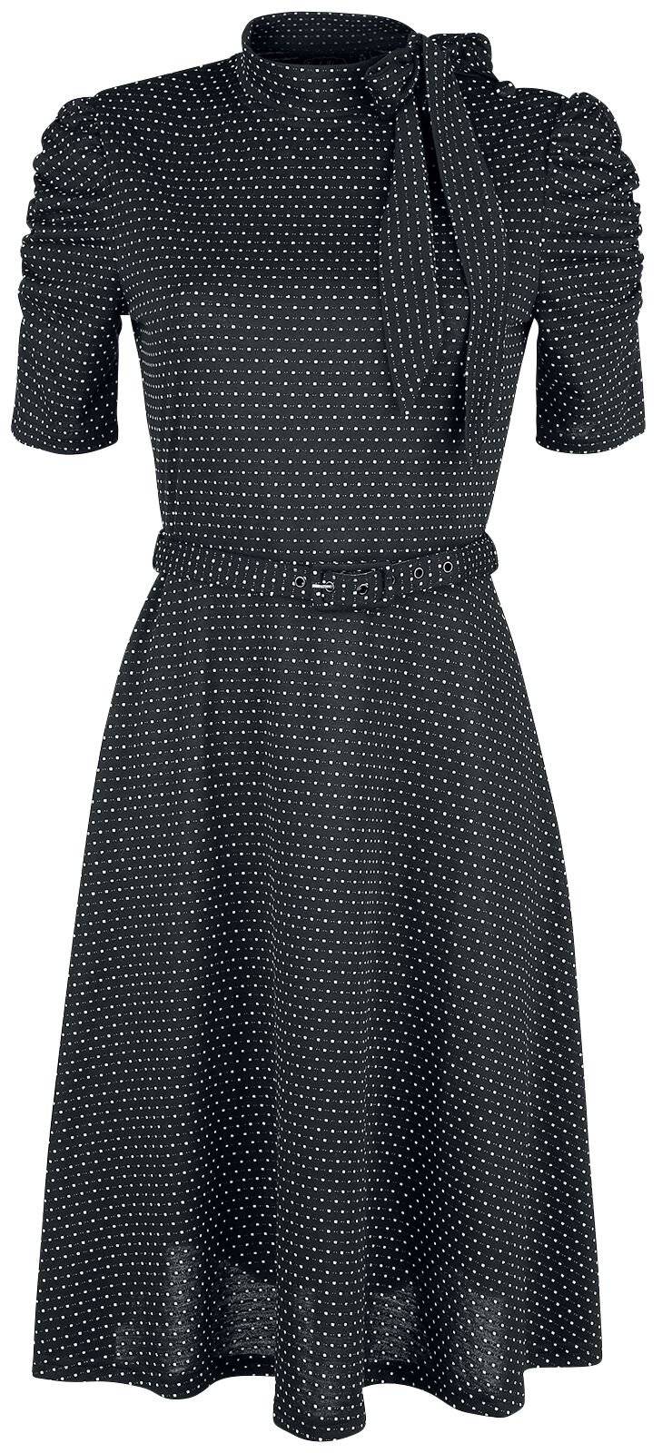 EMP "Posie Black Polka Dot Tie-neck Dress" Mittellanges Kleid schwarz von Voodoo Vixen