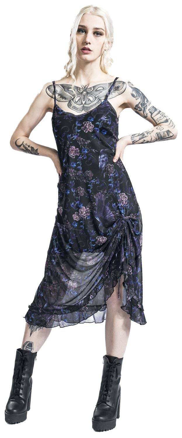 EMP "Purple Night Crows Mesh Midi Dress" Mittellanges Kleid Multicolor Von Jawbreaker