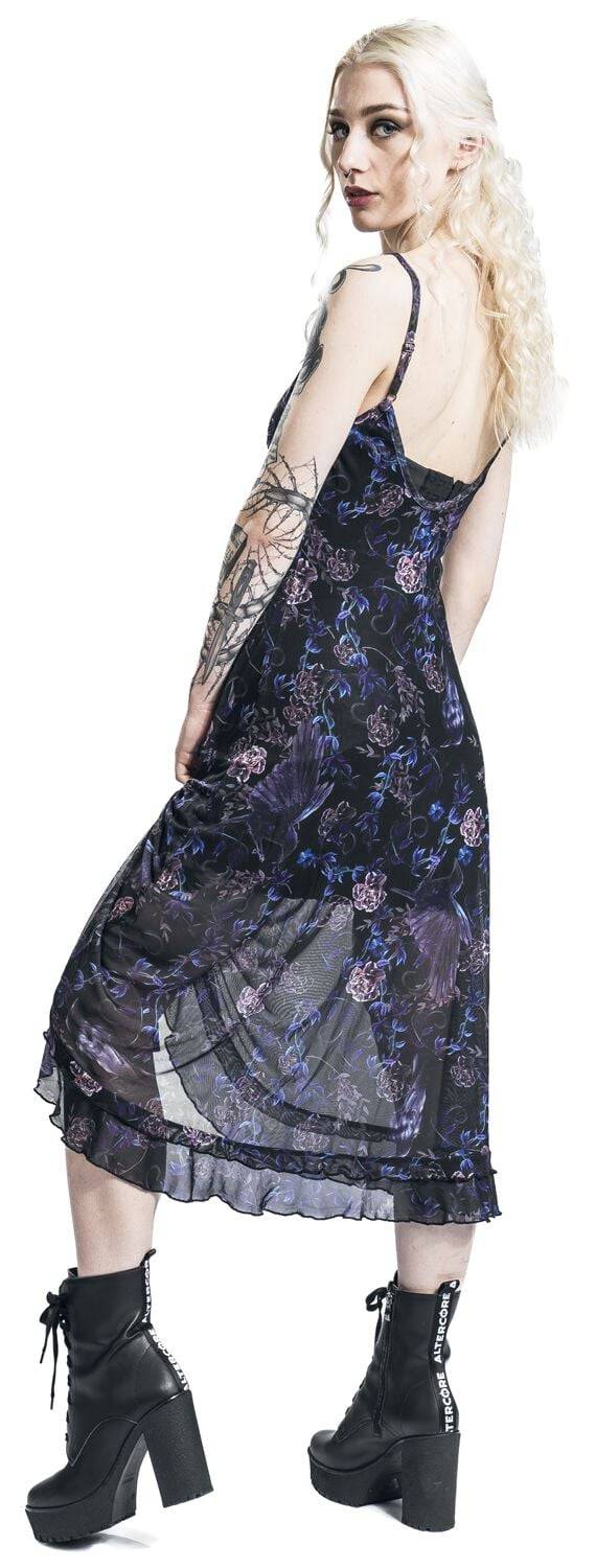 EMP "Purple Night Crows Mesh Midi Dress" Mittellanges Kleid Multicolor Von Jawbreaker