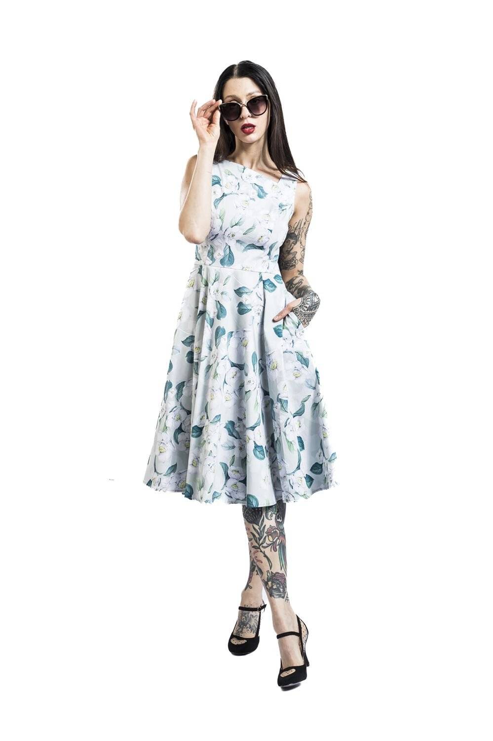 EMP "Rey Floral Swing Dress" Mittellanges Kleid Grün/weiß Von H&R London