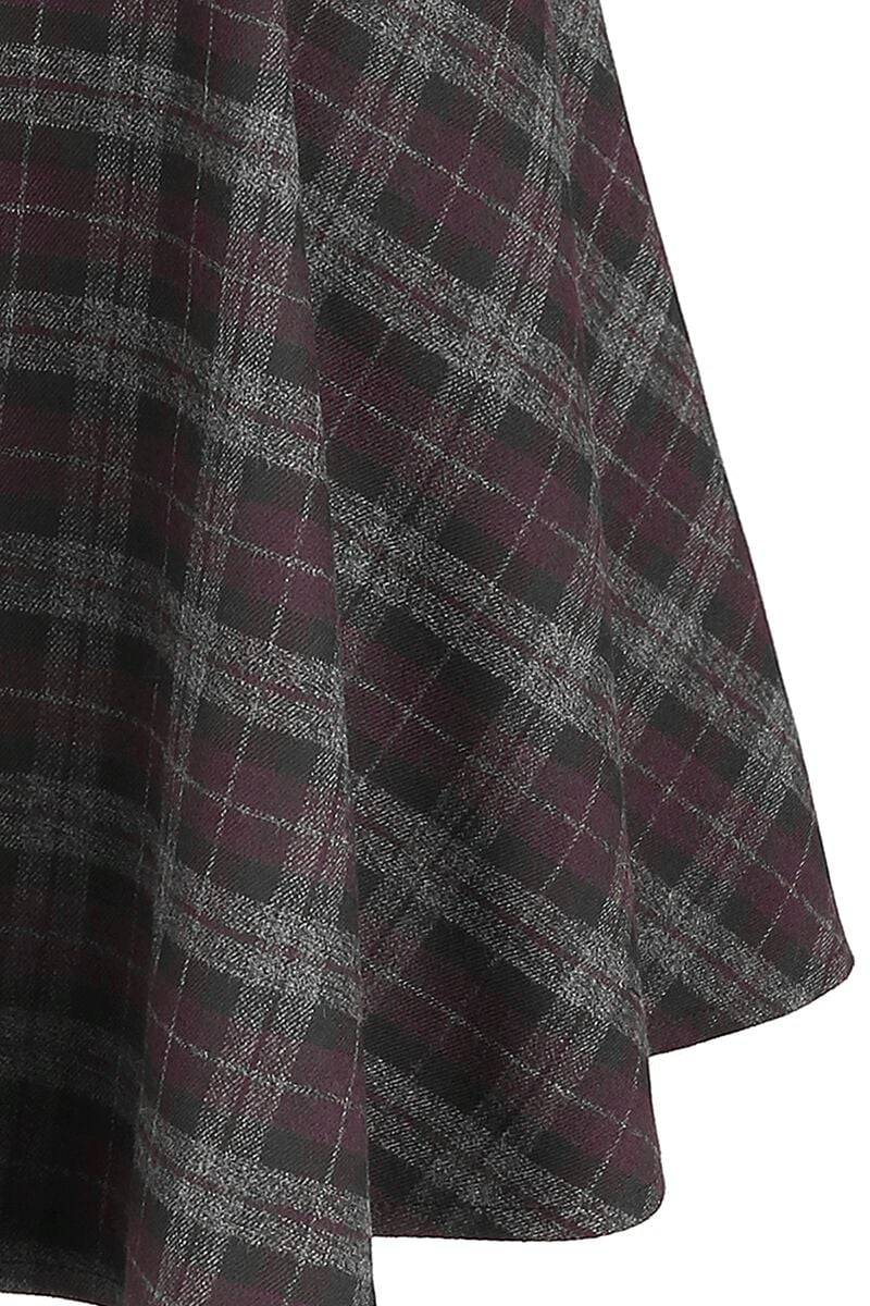 EMP "Rock Check Flared Skirt" Kurzer Rock Grau/lila Von Banned Retro