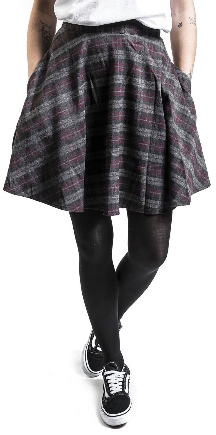 EMP "Rock Check Flared Skirt" Kurzer Rock Grau/lila Von Banned Retro